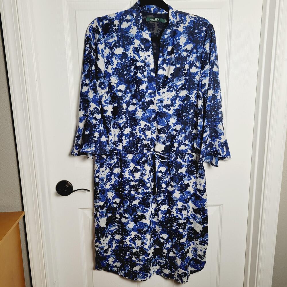 Lauren Ralph Lauren Dress Womens 8 Floral Drawstring Belted Lined Stretch - Picture 4 of 14